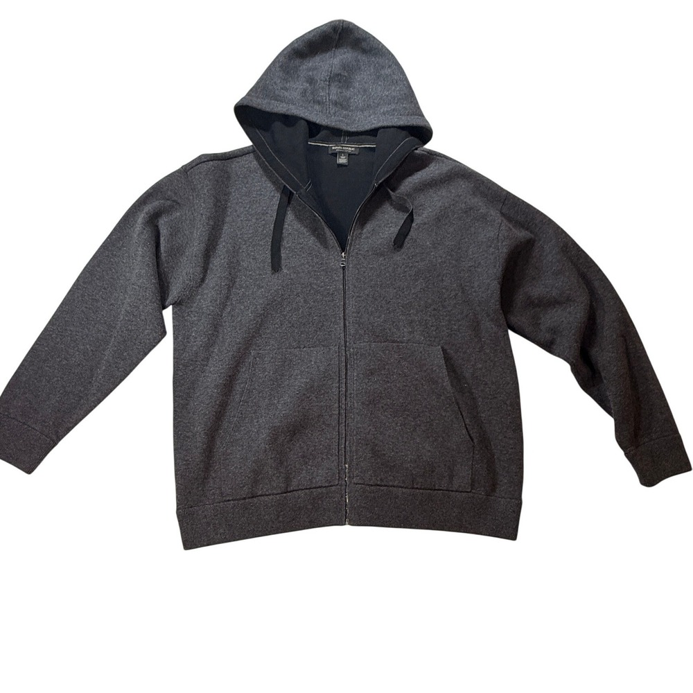 Banana Republic Hoodie Mens Large Double Knit Full Zip Charcoal Gray